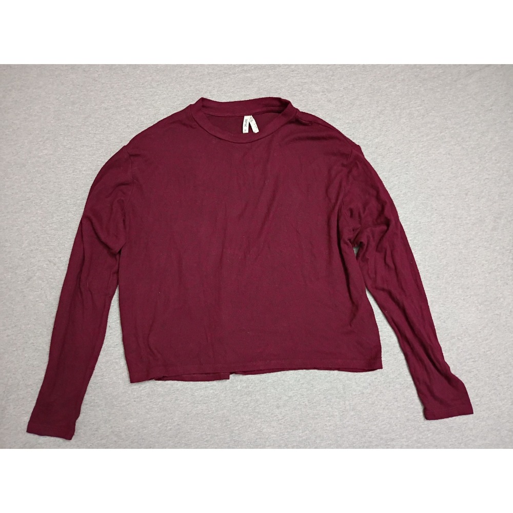 Mudd Womens Long Sleeve Crew Neck Top Burgundy Maroon Size M JM93K052RS